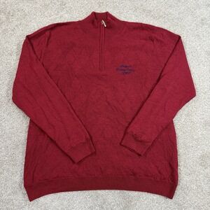 Glenmuir 1/4 Zip Sweater XL Red Merino Wool Argyle Golf Logo Pullover Knit